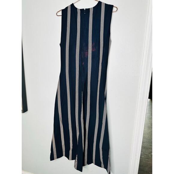 TANYA TAYLOR Dark Navy Blue Pinstripe A-Line Sleeveless Midi Dress Size Large - Picture 6 of 14